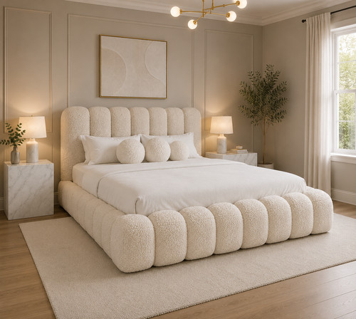 Cloud teddy boucle fabric bed - cloud,