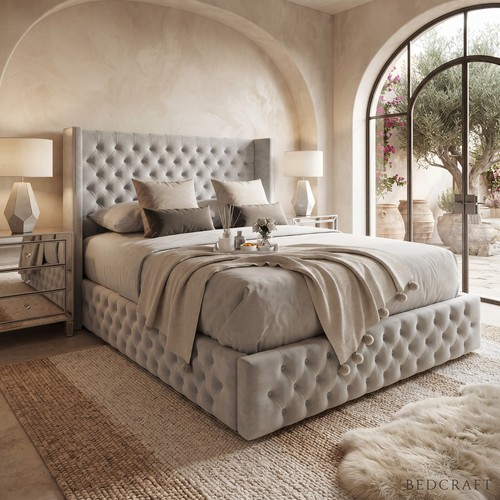 Luxury chesterfield winged bed - chesterfield,