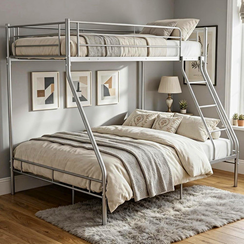 Silver metal triple bunk - silver, bed