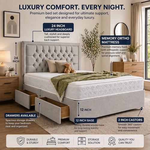Plush divan bed set with - divan, lux