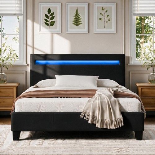 Faux leather modern bed - faux,
