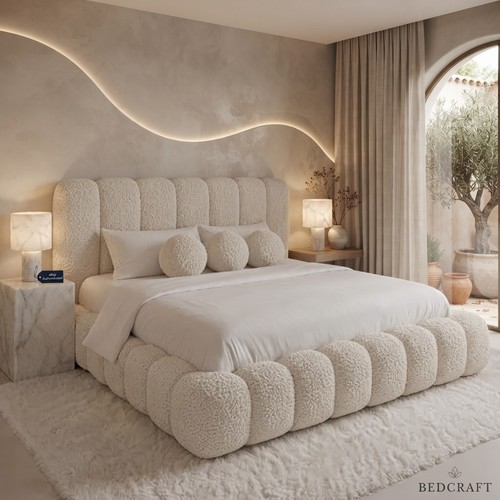 Luxury boucle fabric bed - boucle,