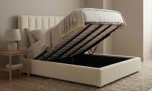 Cream boucle ottoman - ottoman, lift